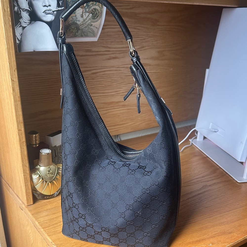 Gucci Black Monogram Hobo Bag